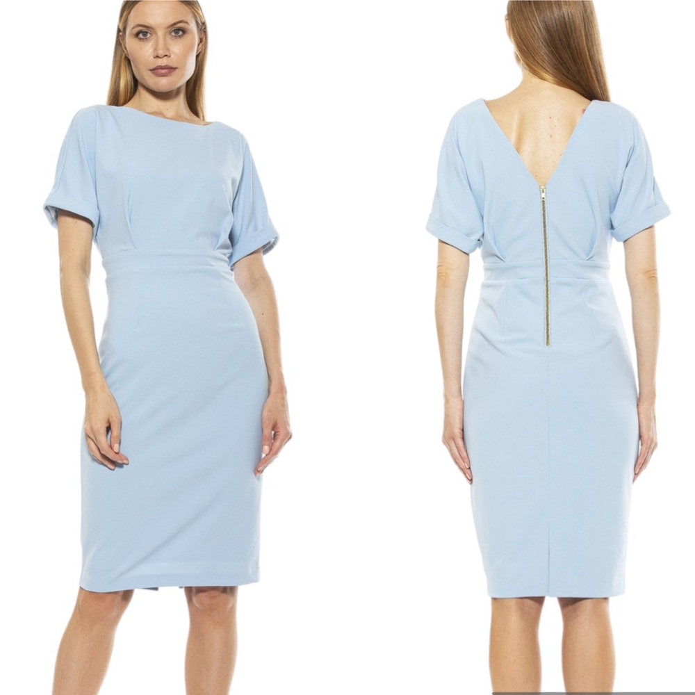 NWT Alexia Admor Jacqueline Light Blue Crepe Midi Dress in Halogen Blue - S
